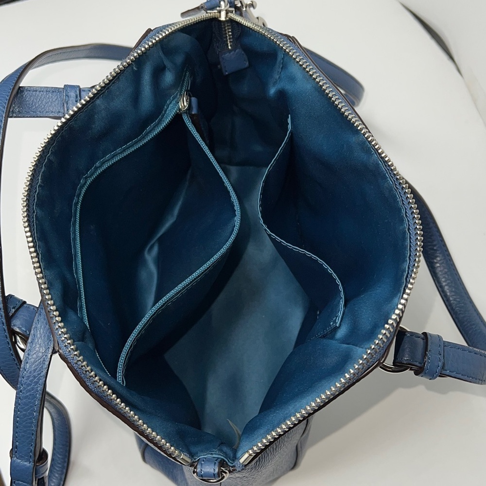 Coach Blue Pebbled Leather Two Way Crossbody Double Handle Zip Top Satchel Bag - Picture 11 of 12